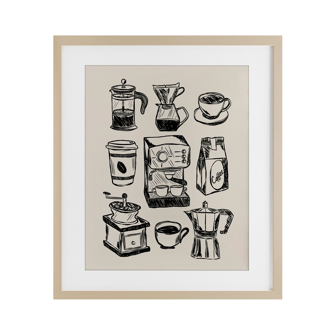 Stupell Industries Coffee Icons Various Brews Framed Print Under Glass, design by JJ Design House LLC